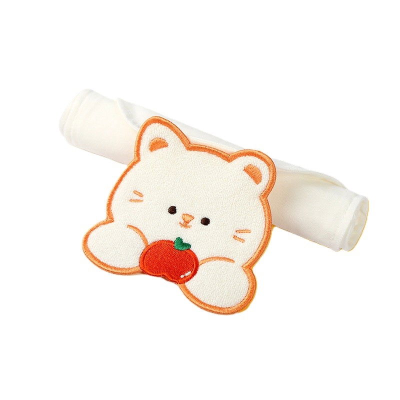 Prosop absorbant, din bumbac, pentru bebelusi, 19x28 cm, model pisica, alb [1]