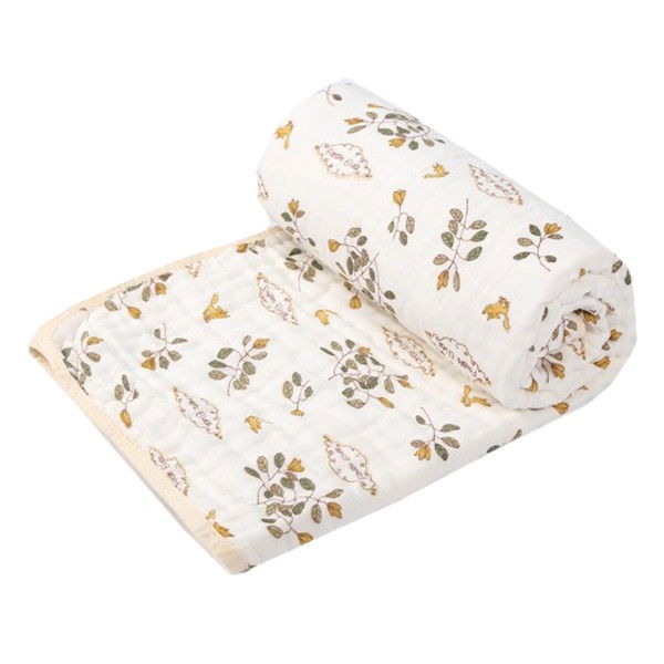 Prosop de baie din bumbac si tifon pentru bebelusi, cu sase straturi, pentru copii, 110x110 cm, model frunze, bej galben [1]