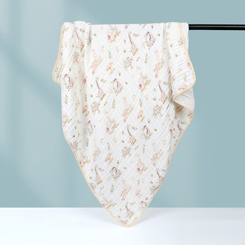 Prosop de baie din bumbac si tifon pentru bebelusi, cu sase straturi, pentru copii, 110x110 cm, model girafe, bej galben [1]