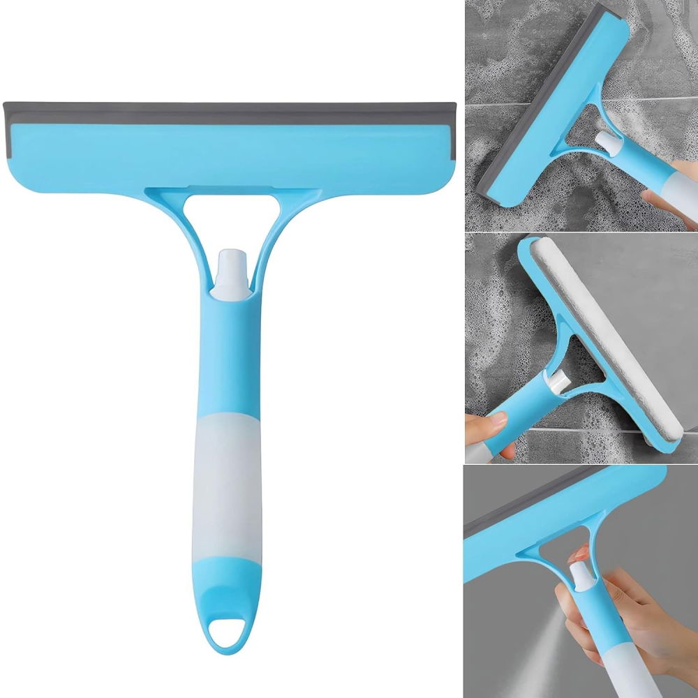Racleta de curatare 3 in 1, multifunctional, pentru casa si masina, pulverizator de spray, racleta din silicon si burete, 21.5 x 25.7 cm, albastru [5]