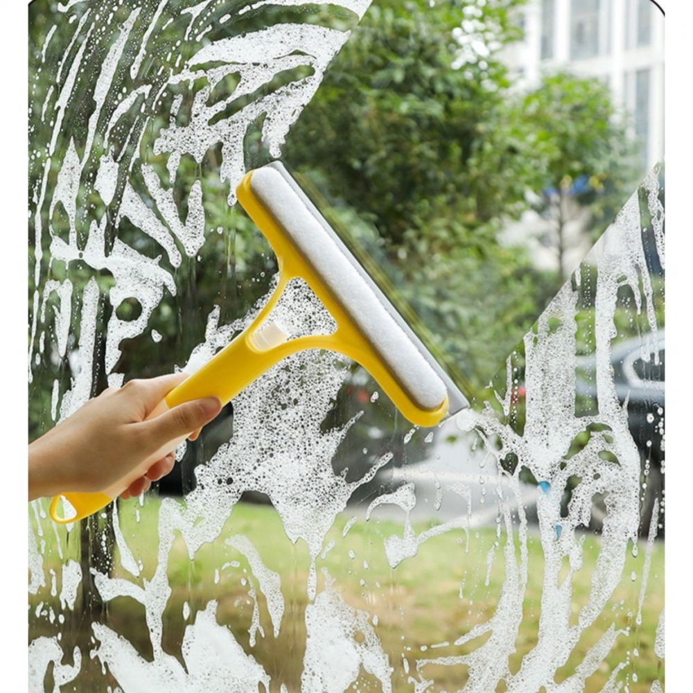 Racleta de curatare 3 in 1, multifunctional, pentru casa si masina, pulverizator de spray, racleta din silicon si burete, 21.5 x 25.7 cm, galben [5]