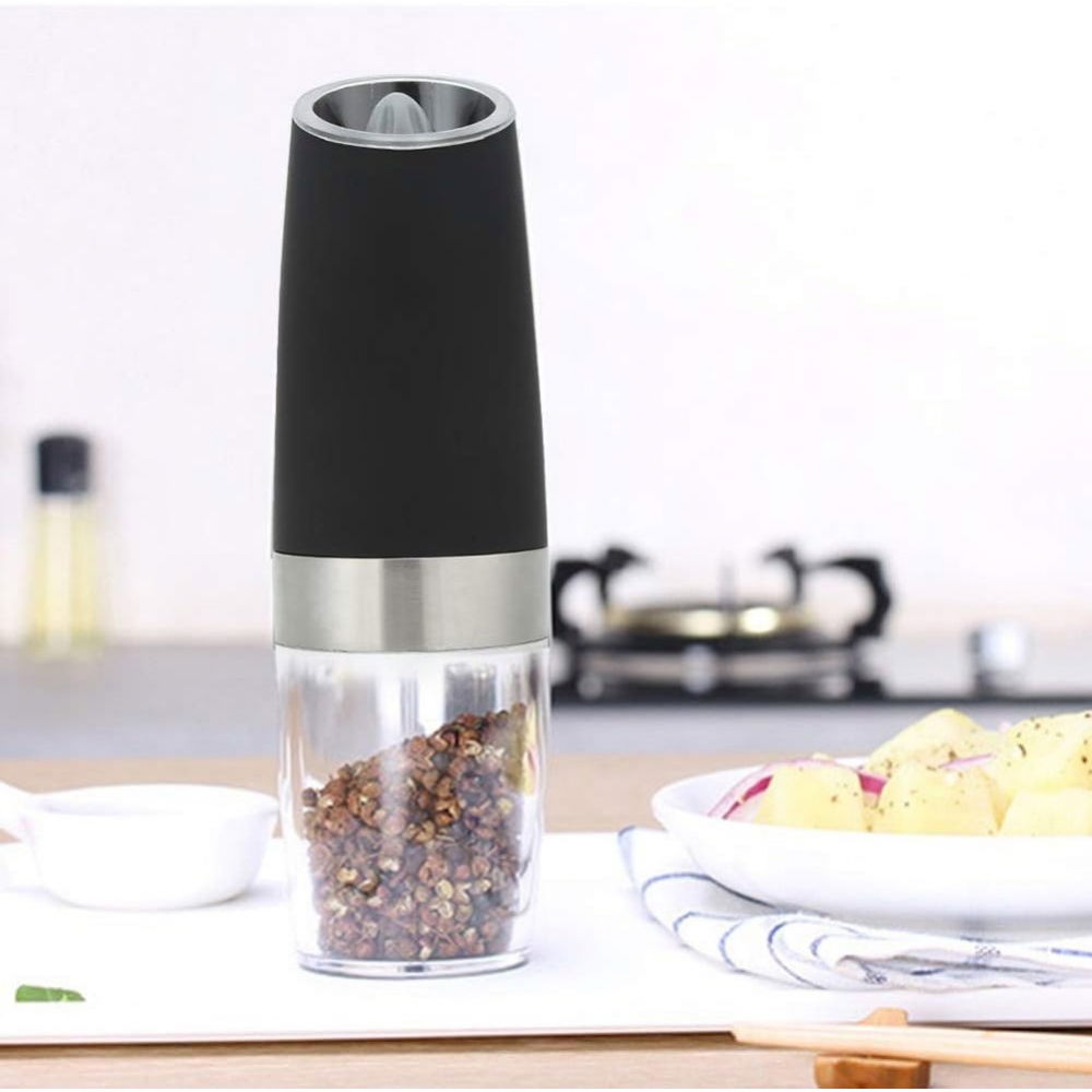 Rasnita electrica sare si piper, cu camera depozitare transparenta, macinare, functionare pe baterii, cu lumina, abs, 20x6.5 cm, negru/transparent [7]