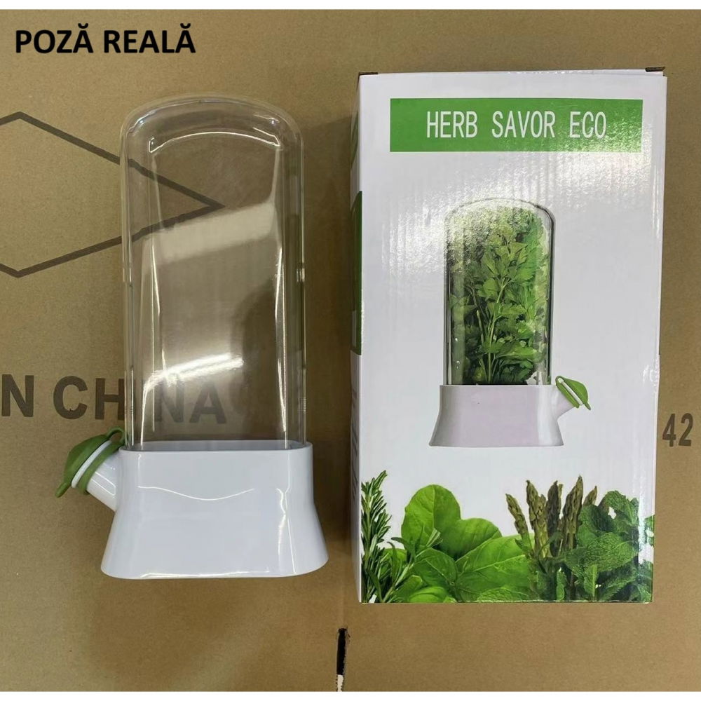 Recipient de pastrare a ierburilor cu capac de umplere cu apa, proaspat, curat, fara bpa, practic, durabil, 27x16 cm, alb [6]