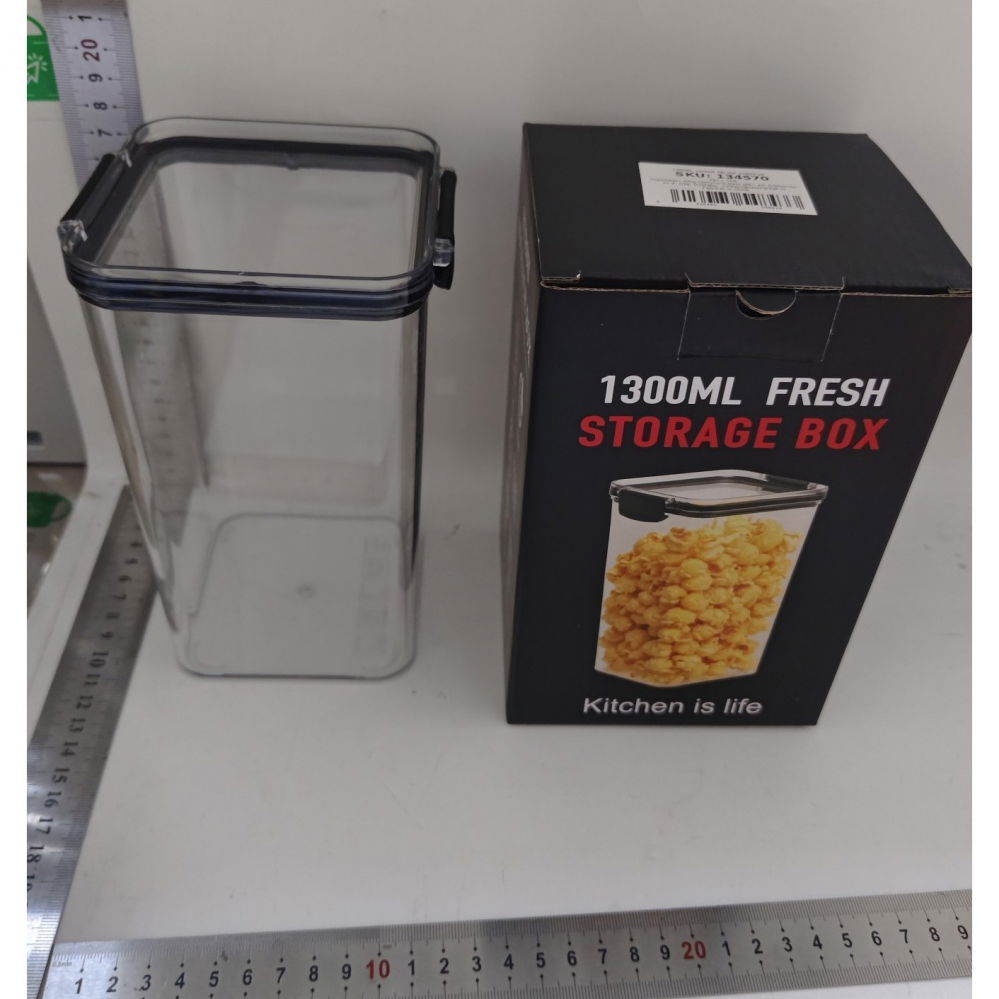 Recipient din plastic, pentru alimente/obiecte, inchidere ermetica, 10.2 x 18.5 cm, 1300 ml, transparent [2]