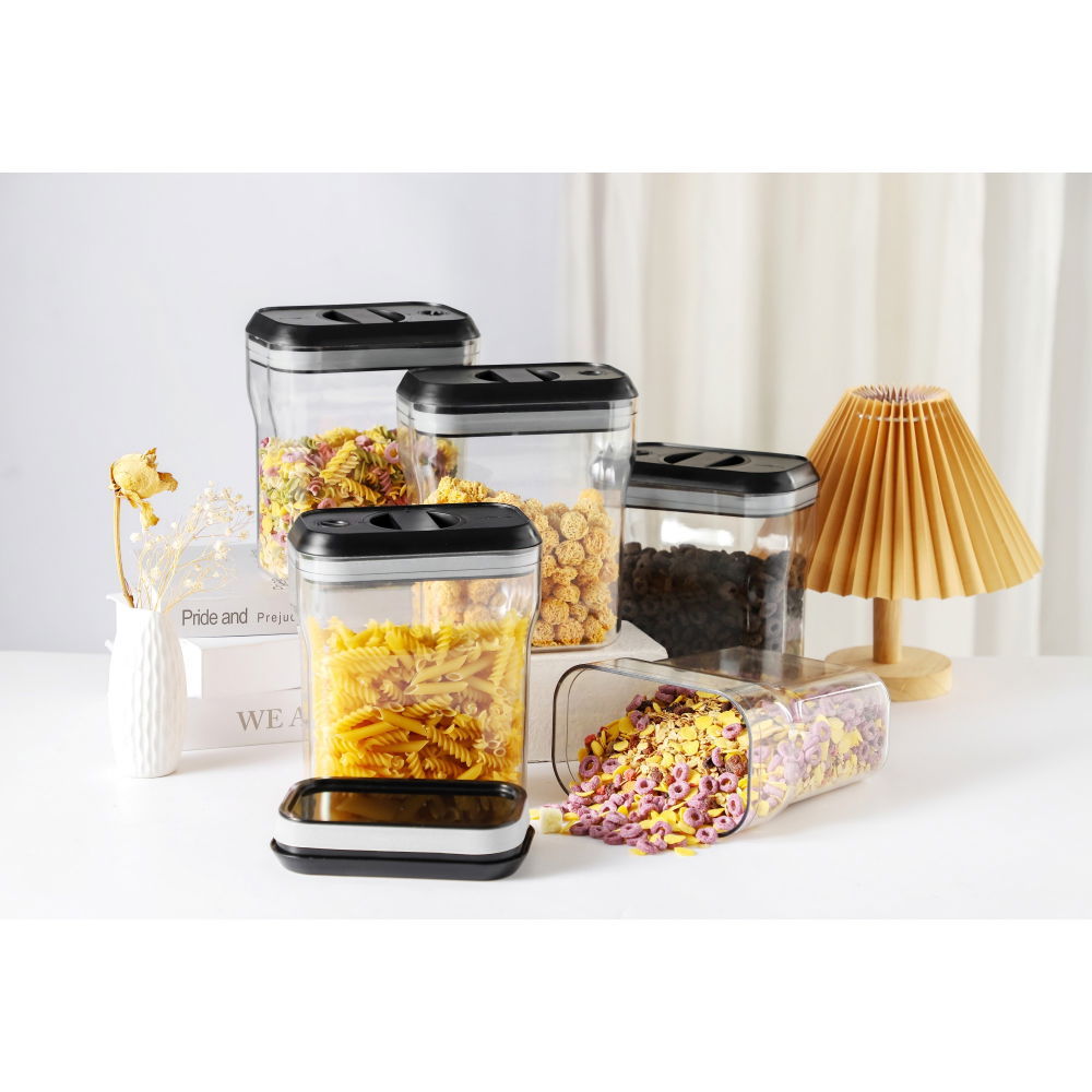 Recipient din plastic, pentru alimente/obiecte, inchidere ermetica rotire 90 grade, 2l, 20.5 x 10.5 x 27 cm, transparent [5]