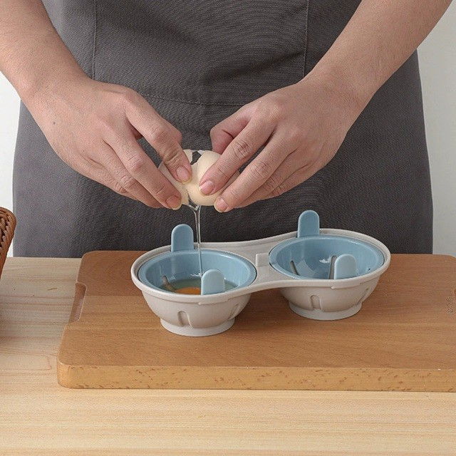 Recipient dublu pentru oua, din plastic  pentru gatit la microunde, 22 x 11.8 x 8 cm, albastru [7]