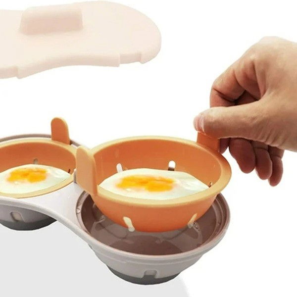 Recipient dublu pentru oua, din plastic  pentru gatit la microunde, 22 x 11.8 x 8 cm, portocaliu [2]