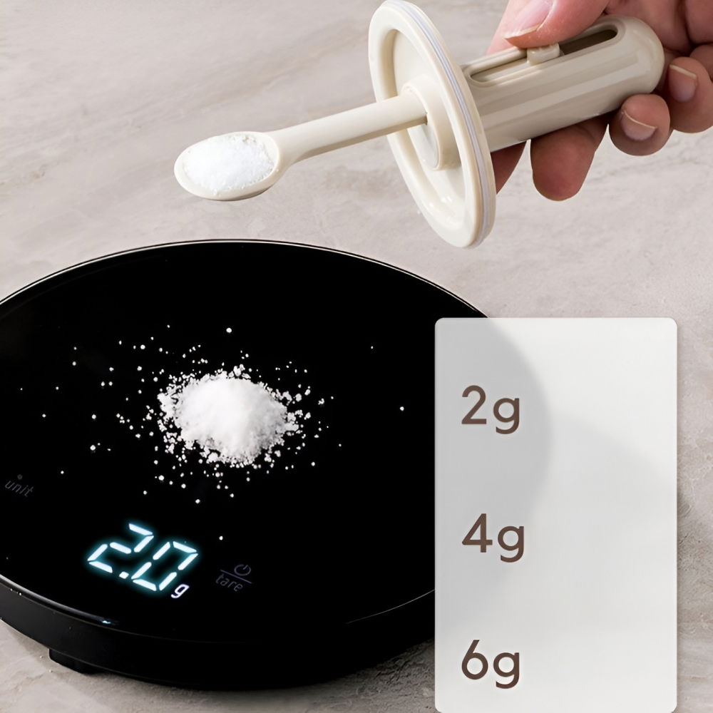 Recipient pentru depozitarea condimentelor, borcan din sticla, capac si lingura incorporate, uz casnic, 300 ml, 7.1x7.1x14.8 cm, gri [3]