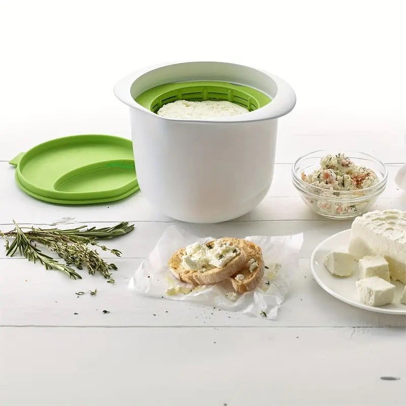 Recipient pentru preparat branza, capac de silicon, cheese maker din plastic, strecuratoare, 17x14.5x12.8 cm, verde [5]