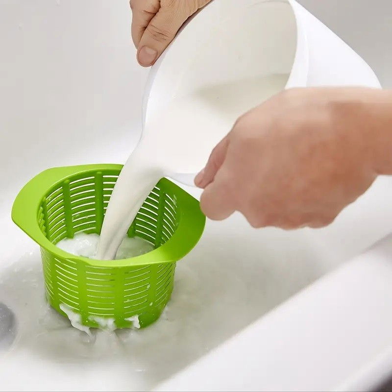 Recipient pentru preparat branza, capac de silicon, cheese maker din plastic, strecuratoare, 17x14.5x12.8 cm, verde [3]