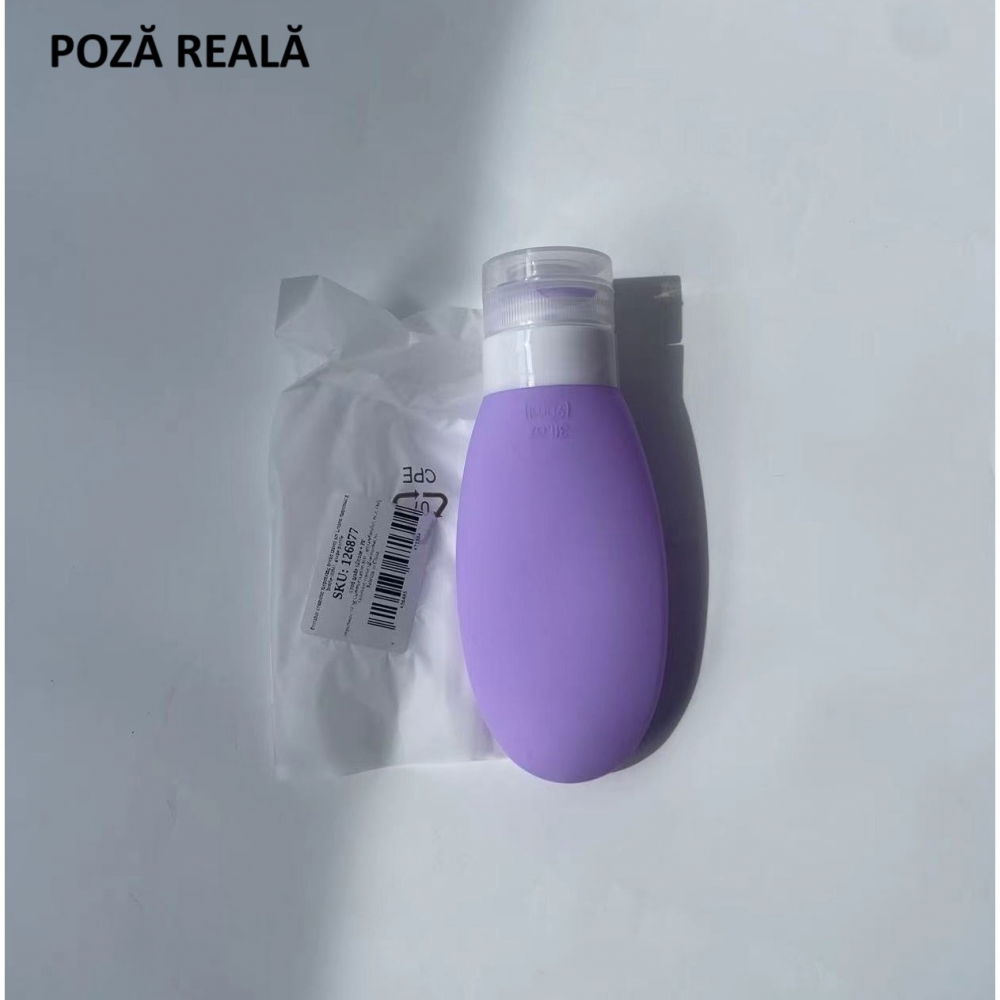 Recipient portabil din silicon elegant de voiaj, sticla de calatorie, potrivita pentru lotiune, sampon si alte lichide, anti-scurgere, cu posibilitate de reumplere, capacitate 90ml, mov [6]