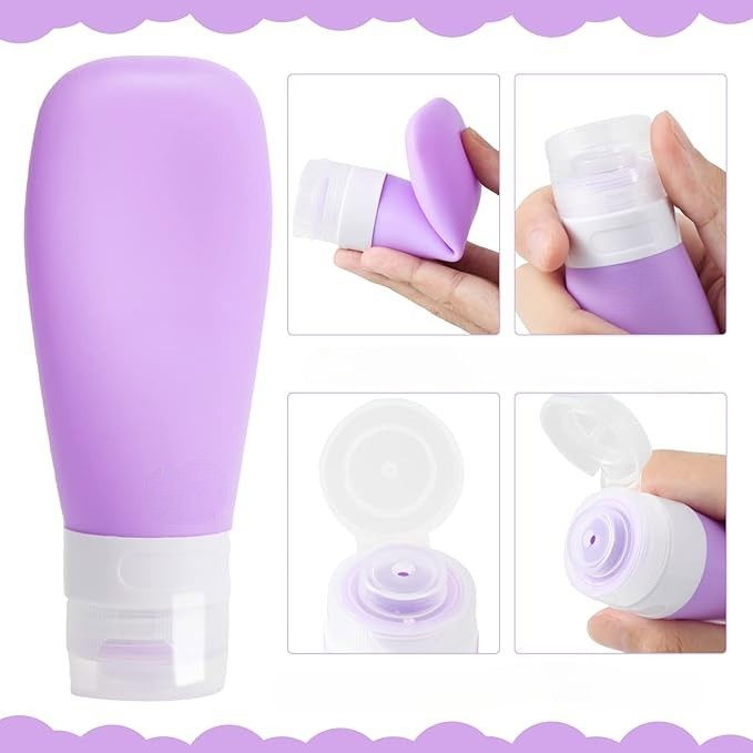 Recipient portabil din silicon elegant de voiaj, sticla de calatorie, potrivita pentru lotiune, sampon si alte lichide, anti-scurgere, cu posibilitate de reumplere, capacitate 90ml, mov [2]