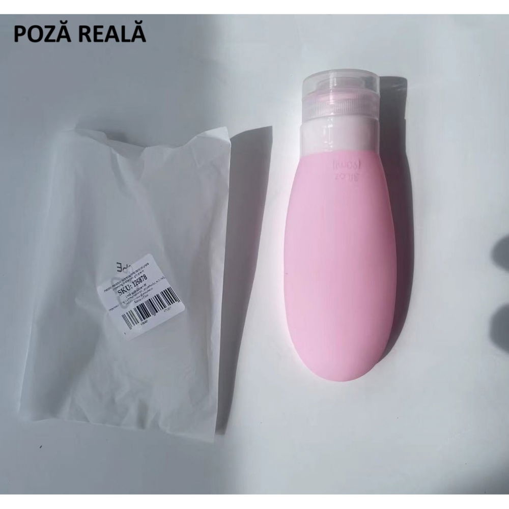 Recipient portabil din silicon elegant de voiaj, sticla de calatorie, potrivita pentru lotiune, sampon si alte lichide, anti-scurgere, cu posibilitate de reumplere, capacitate 90ml, 14cm, roz [6]