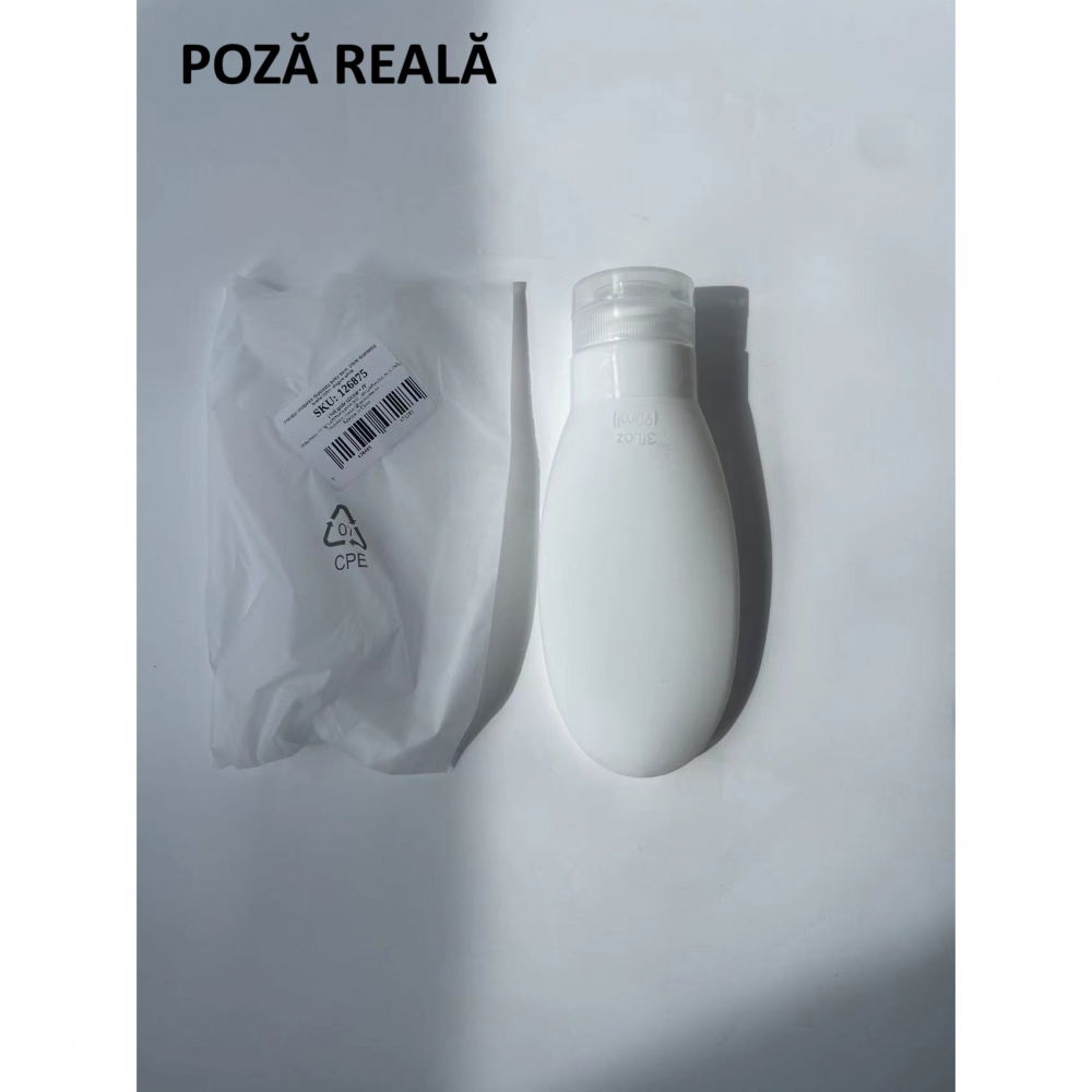 Recipient portabil din silicon elegant de voiaj, sticla de calatorie, potrivita pentru lotiune, sampon si alte lichide, anti-scurgere, cu posibilitate de reumplere, capacitate 90ml, alb [6]