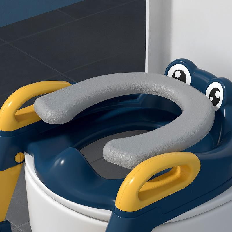 Reductor si scaunel inaltator wc, pentru copii 1 - 7 ani, 2 trepte reglabile, pliabil, colac moale, cu spatar si manere, inaltime 54/58 cm x 39.5 x 35 cm, din plastic+pvc, albastru/portocaliu [5]