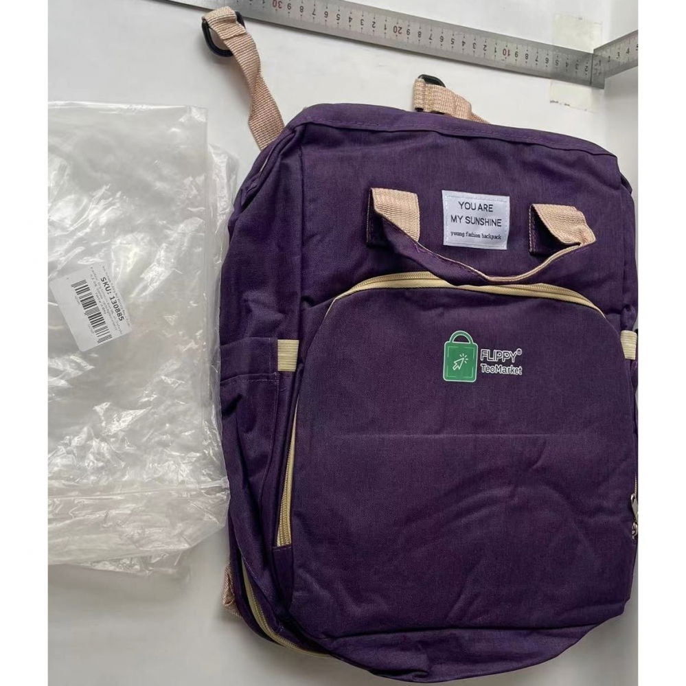 Rucsac multifunctional pentru mamici, cu patut pliabil si baza de schimbat, rezistent la apa, capacitate mare, usor, compartimente multiple, buzunar termic pentru lapte, 42 x 32 x 22 cm, mov [4]