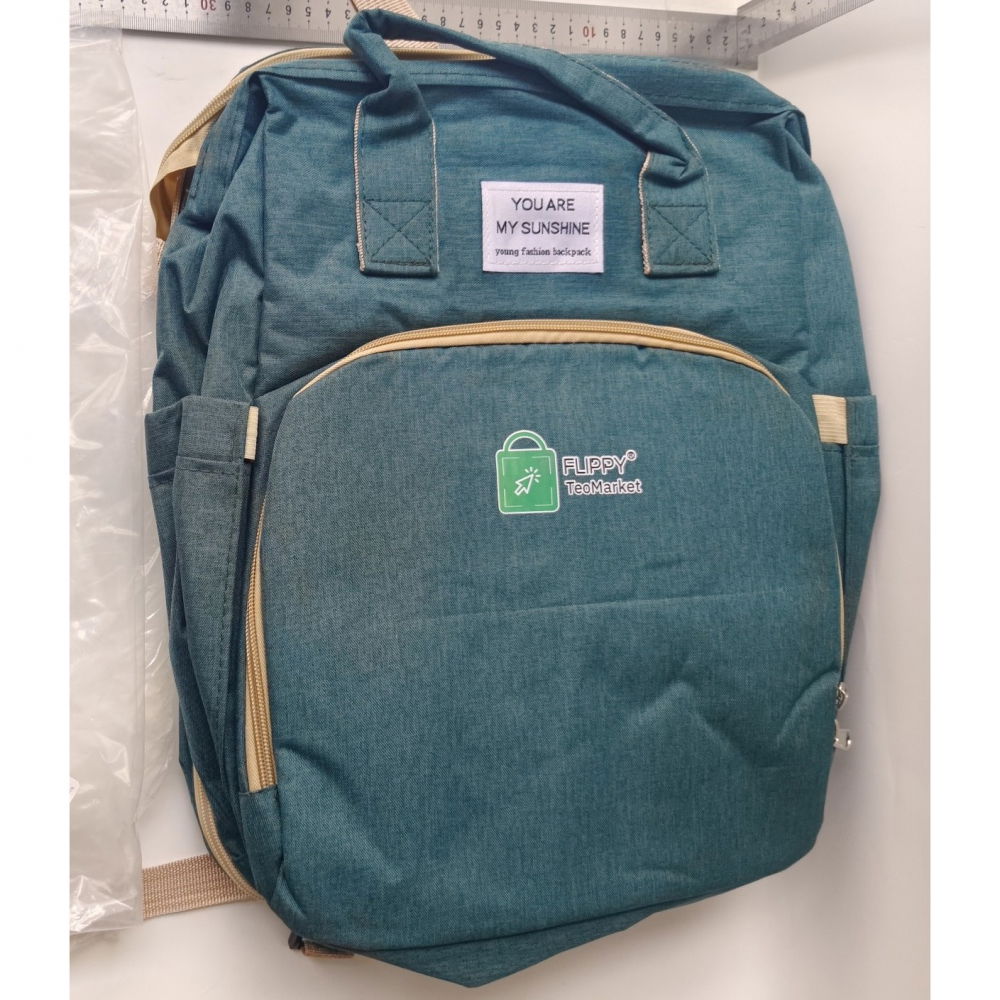 Rucsac multifunctional pentru mamici, cu patut pliabil si baza de schimbat, rezistent la apa, capacitate mare, usor, compartimente multiple, buzunar termic pentru lapte, 42 x 32 x 22 cm, verde [6]