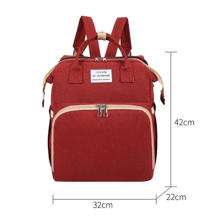 Rucsac multifunctional pentru mamici, cu patut pliabil si baza de schimbat, rezistent la apa, capacitate mare, usor, compartimente multiple, buzunar termic pentru lapte, 42 x 32 x 22 cm, rosu [2]