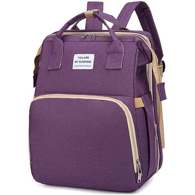 Rucsac multifunctional pentru mamici, cu patut pliabil si baza de schimbat, rezistent la apa, capacitate mare, usor, compartimente multiple, buzunar termic pentru lapte, 42 x 32 x 22 cm, mov [3]