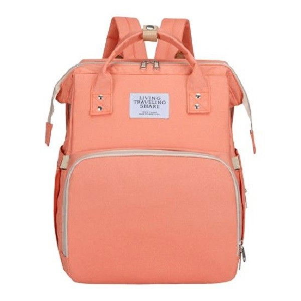 Rucsac multifunctional pentru mamici, cu patut pliabil si baza de schimbat, rezistent la apa, capacitate mare, usor, compartimente multiple, buzunar termic pentru lapte, 42 x 32 x 22 cm, roz pudra [1]