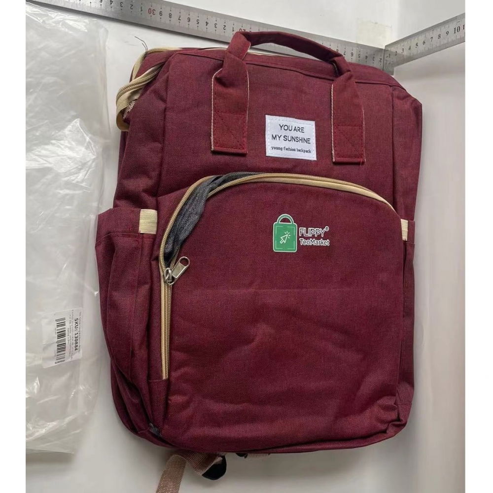 Rucsac multifunctional pentru mamici, cu patut pliabil si baza de schimbat, rezistent la apa, capacitate mare, usor, compartimente multiple, buzunar termic pentru lapte, 42 x 32 x 22 cm, rosu [5]