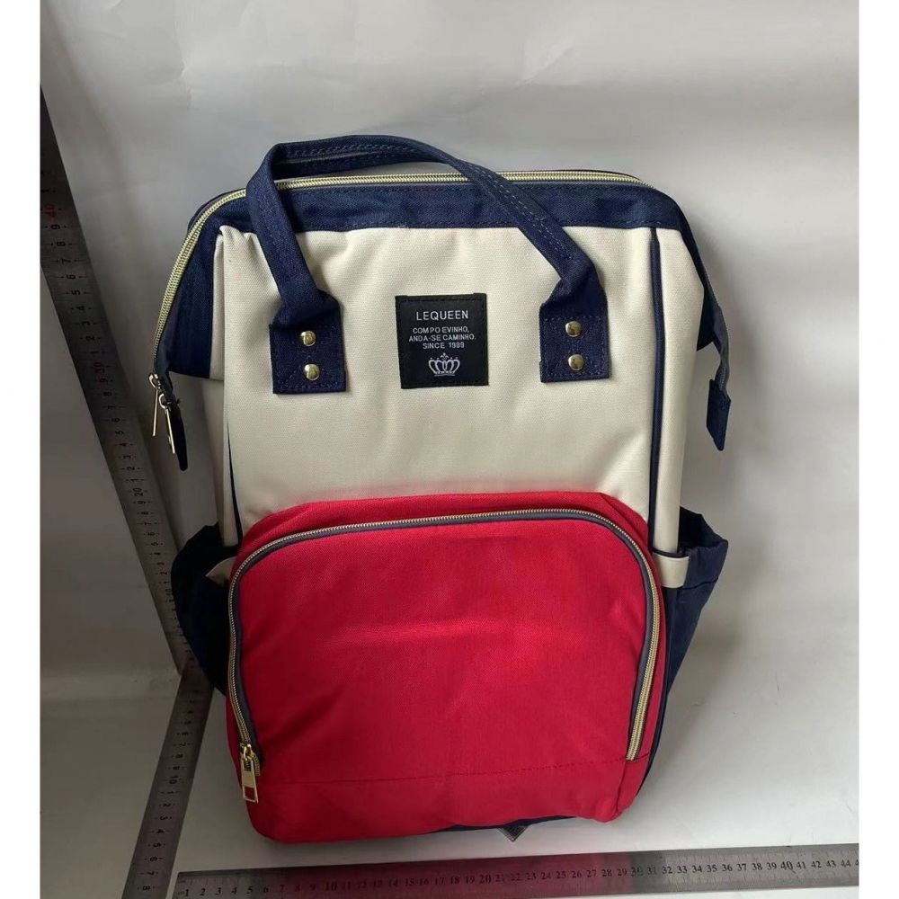 Rucsac multifunctional pentru mamici, din panza oxford, compartimentare multipla, impermeabil, 43 x 18 x 26 cm, alb/rosu/albastru [2]