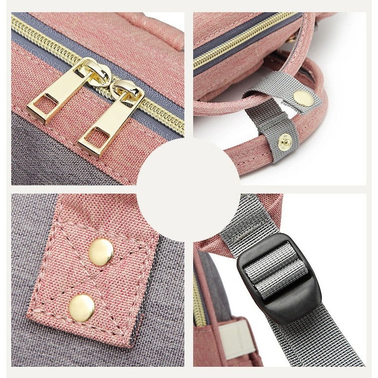 Rucsac multifunctional pentru mamici, din panza oxford, compartimentare multipla, impermeabil, 43 x 18 x 26 cm, roz/gri [6]