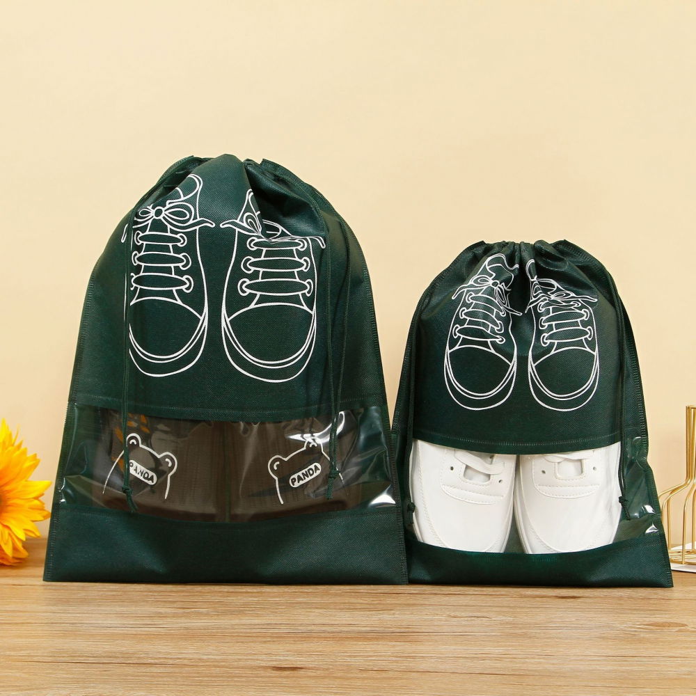 Sac depozitare incaltaminte, pentru voiaj sau depozitare, rezistent la praf, compatibil cu masina de spalat, 27 x 36 cm, verde inchis [3]