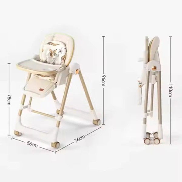 Scaun de masa 2in1, pentru copii 6 luni - 4 ani, pliabil, cu roti, balansoar, leagan, reglabil, tava de masa dubla, centura in 5 puncte, 96 x 56 x 76 cm, sampanie [4]