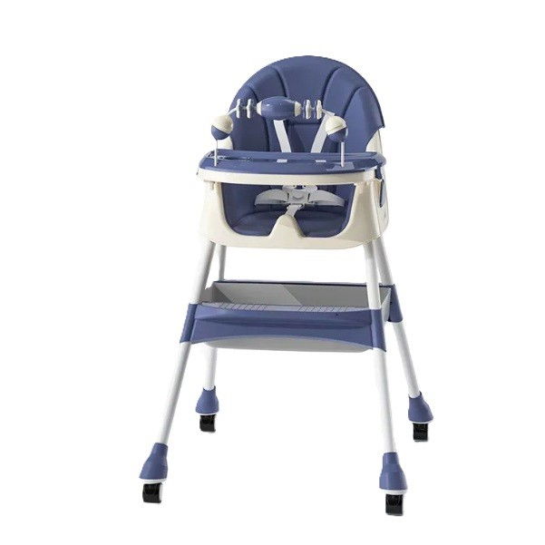 Scaun de masa 2in1, pentru copii de la 6 luni - 5 ani, inaltime reglabila, centura in 5 puncte, tava de masa, roti cu frana, cos depozitare, jucarie inclusa, 94 x 78 x 60 cm, albastru/alb [1]