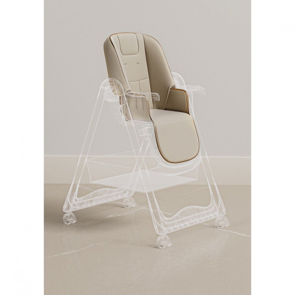 Scaun de masa pentru bebelusi si copii, 2 tavite si husa detasabile, multifuncțional, stabil, centura de siguranta, inaltime ajustabila, spatar reglabil moale, cos de depozitare, 100x50x80cm, de la 6 luni, crem [3]