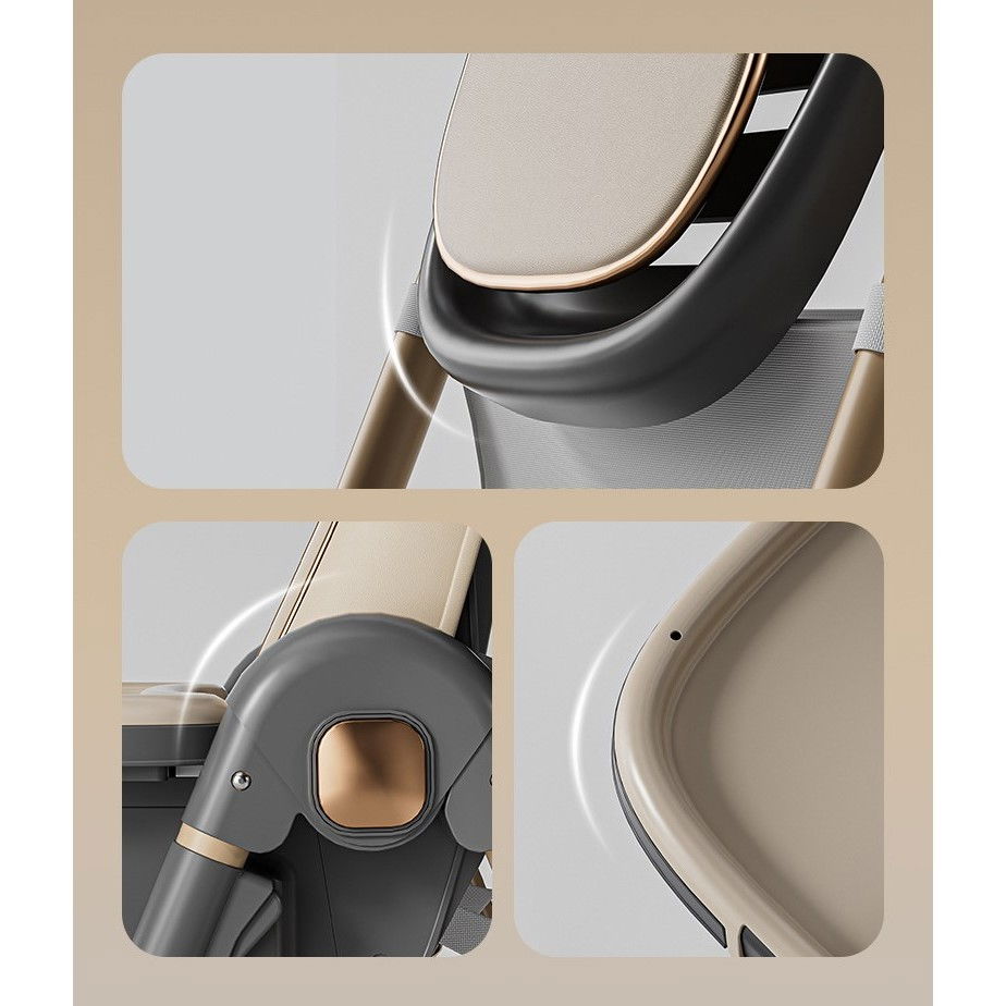 Scaun de masa pentru bebelusi si copii, 2 tavite si husa detasabile, multifuncțional, stabil, centura de siguranta, inaltime ajustabila, spatar reglabil moale, cos de depozitare, 100x50x80cm, de la 6 luni, crem [7]