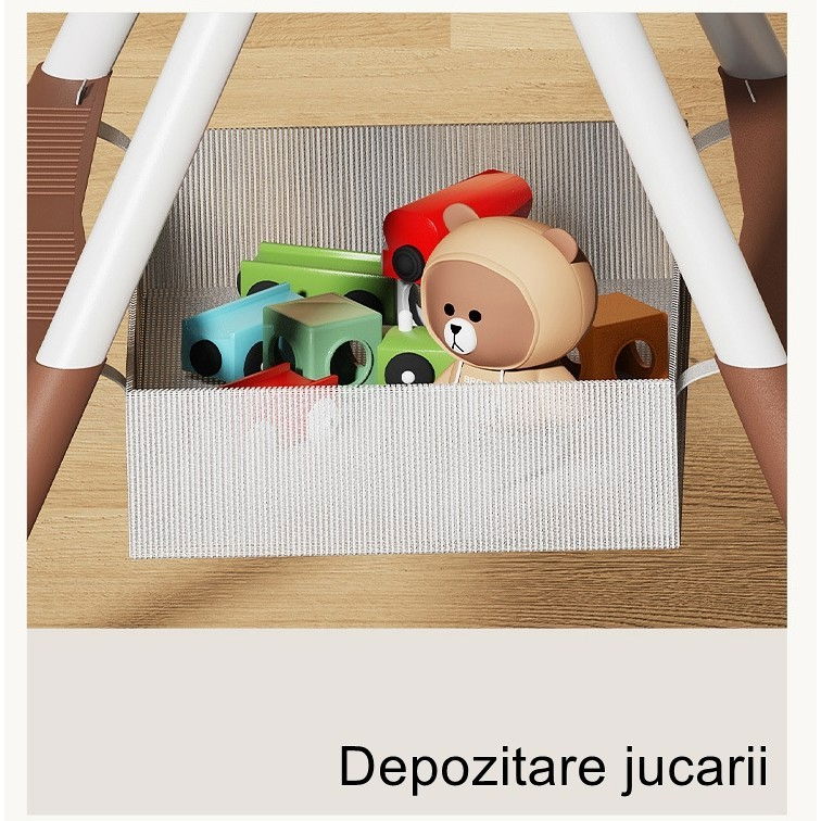 Scaun de masa pentru bebelusi si copii  cu roti, cu tetiera, telescopic, pliabil, masuta reglabila, suport picioare, scaun cu invelis piele artificiala, centura siguranta, spatiu depozitare, 97 x 73 x 65 cm, maro [10]