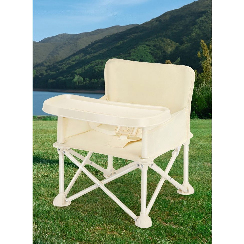 Scaun de masa pentru bebelusi si copii, tavita si husa detasabile, multifuncțional, stabil, centura de siguranta, cos de depozitare, bej, cu umbrela roz, de la 6 luni [4]