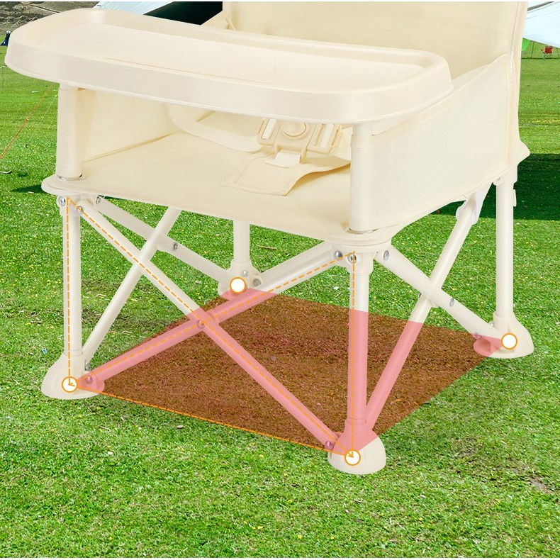 Scaun de masa pentru bebelusi si copii, tavita si husa detasabile, multifuncțional, stabil, centura de siguranta, cos de depozitare, bej, cu umbrela roz, de la 6 luni [5]