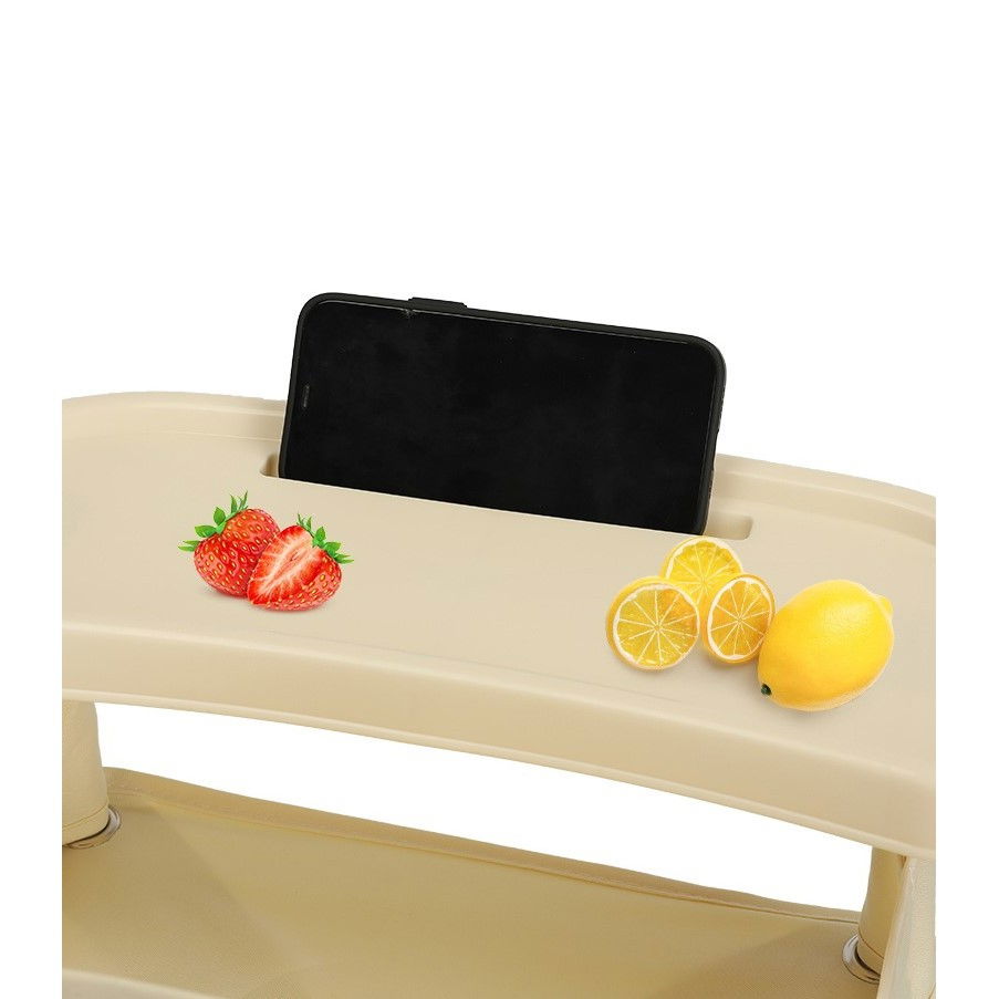 Scaun de masa pentru bebelusi si copii, tavita si husa detasabile, multifuncțional, stabil, centura de siguranta, cos de depozitare, bej, cu umbrela verde, de la 6 luni [6]