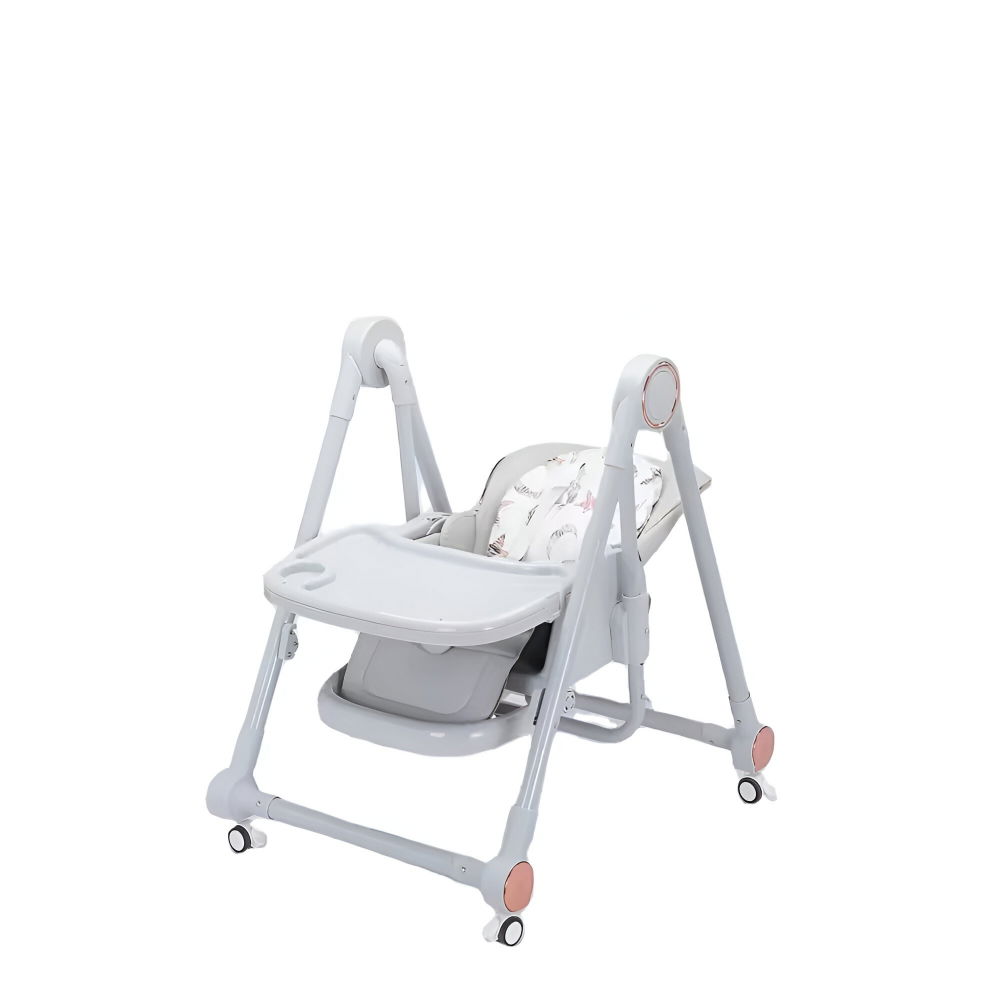 Scaun de masa pentru bebelusi si copii, tavita si husa detasabile, multifuncțional, stabil, centura de siguranta, inaltime ajustabila, spatar reglabil moale, balansoar, de la 6 luni, gri [4]