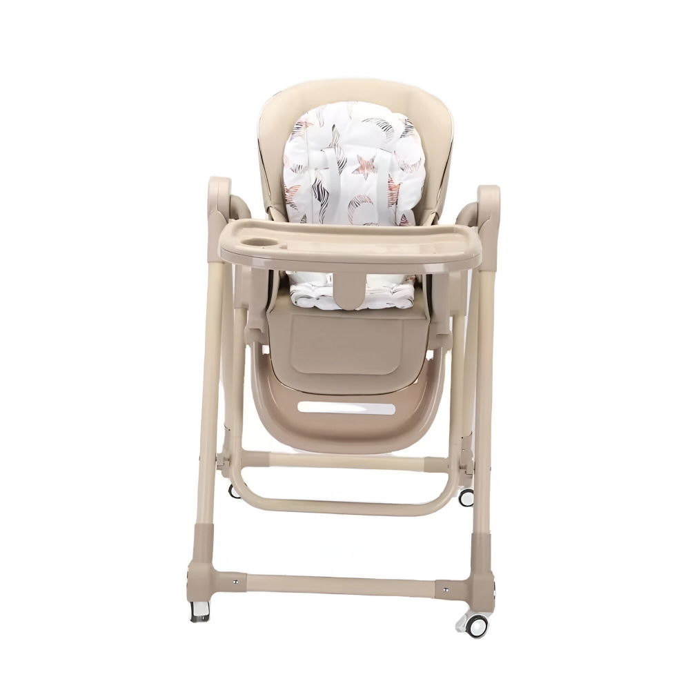 Scaun de masa pentru bebelusi si copii, tavita si husa detasabile, multifuncțional, stabil, centura de siguranta, inaltime ajustabila, spatar reglabil moale, balansoar, de la 6 luni, bej [6]
