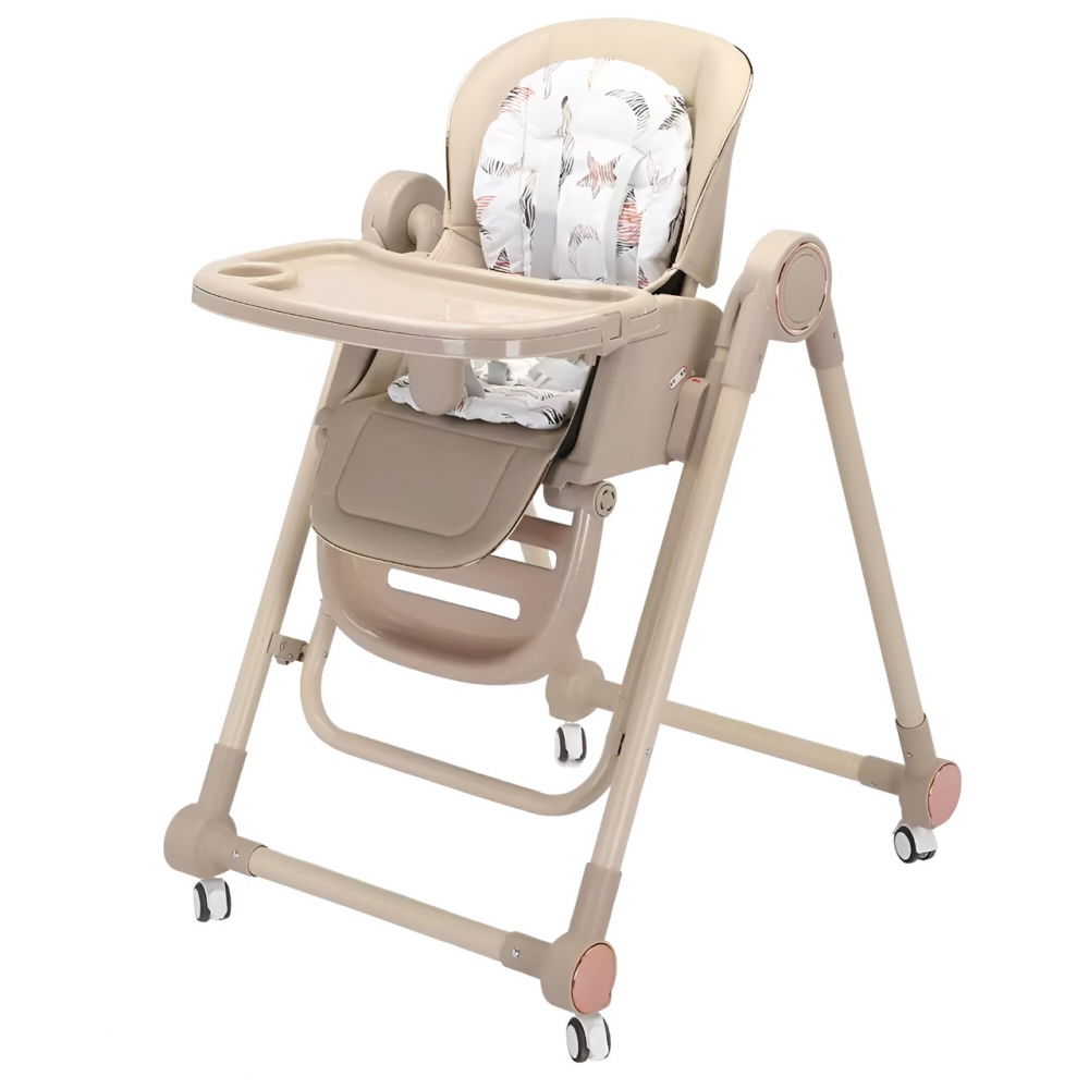 Scaun de masa pentru bebelusi si copii, tavita si husa detasabile, multifuncțional, stabil, centura de siguranta, inaltime ajustabila, spatar reglabil moale, balansoar, de la 6 luni, bej [1]