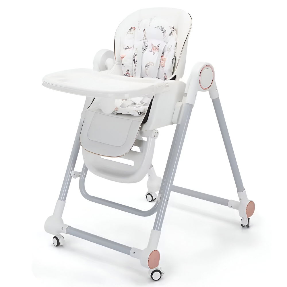 Scaun de masa pentru bebelusi si copii, tavita si husa detasabile, multifuncțional, stabil, centura de siguranta, inaltime ajustabila, spatar reglabil moale, balansoar, de la 6 luni, alb [4]