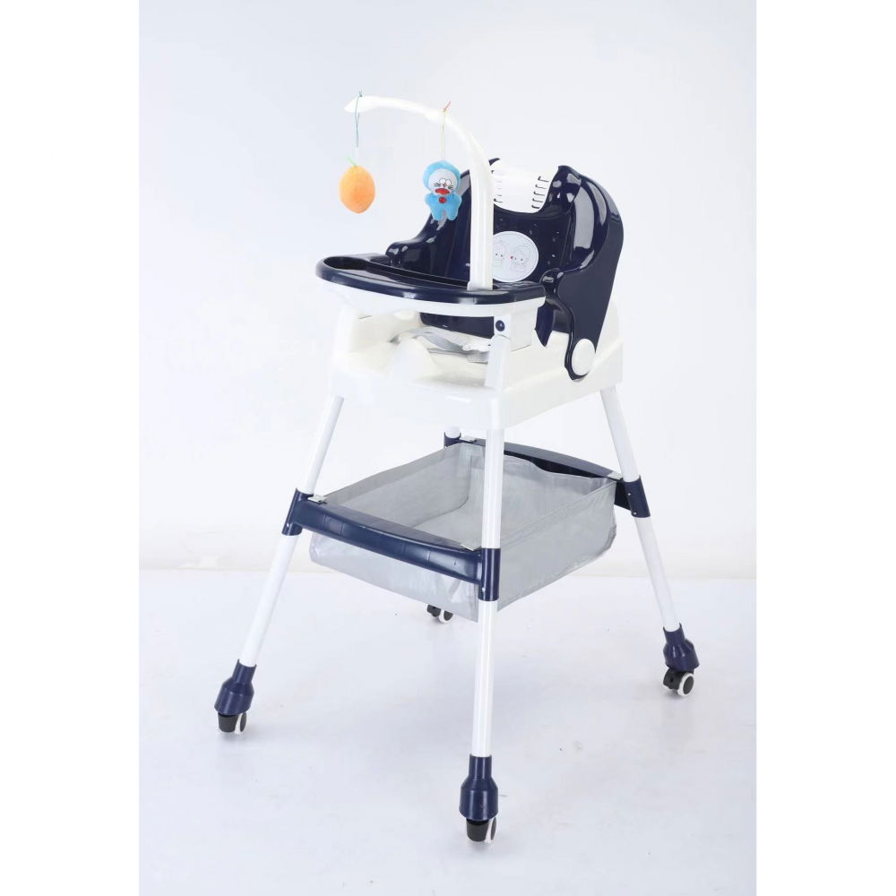 Scaun de masa pentru copii, multifunctional, pliabil, cu roti, cos de depozitare, din plastic, centura de siguranta, suport de agatat jucarii, 110 x 60 x 70 cm, albastru [3]