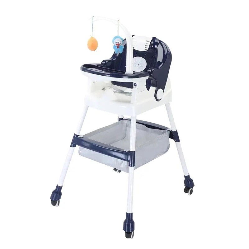 Scaun de masa pentru copii, multifunctional, pliabil, cu roti, cos de depozitare, din plastic, centura de siguranta, suport de agatat jucarii, 110 x 60 x 70 cm, albastru [1]