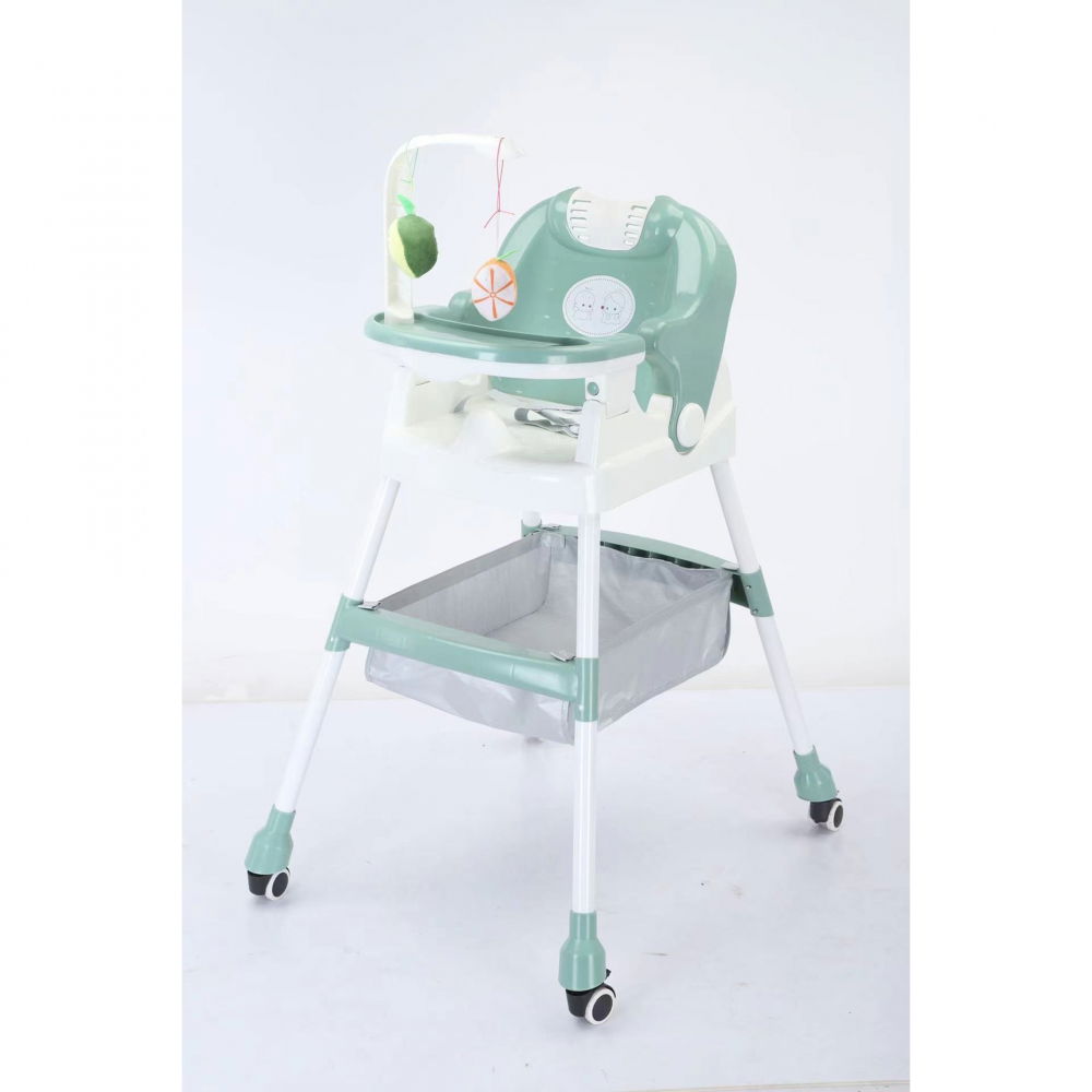 Scaun de masa pentru copii, multifunctional, pliabil, cu roti, cos de depozitare, din plastic, centura de siguranta, suport de agatat jucarii, 110 x 60 x 70 cm, verde [3]