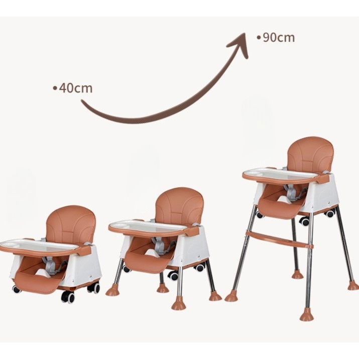 Scaun de masa pliabil 3in1, reglabil, multifunctional, 3 pozitii, masuta si husa detasabile, roti, centura de siguranta, ajustare inaltime, maro [3]