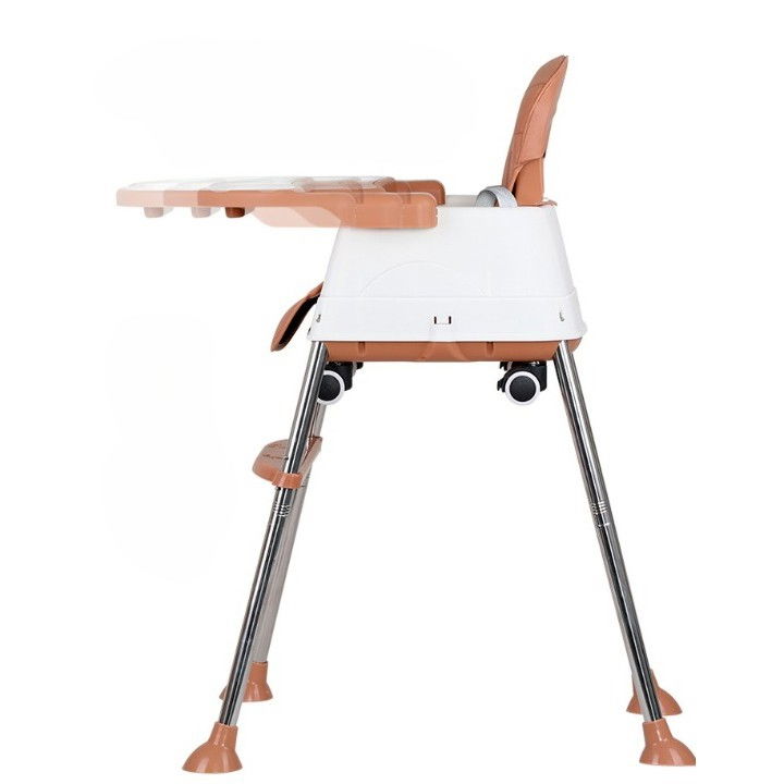 Scaun de masa pliabil 3in1, reglabil, multifunctional, 3 pozitii, masuta si husa detasabile, roti, centura de siguranta, ajustare inaltime, maro [4]