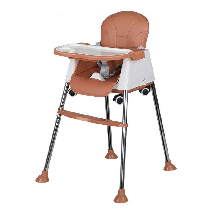 Scaun de masa pliabil 3in1, reglabil, multifunctional, 3 pozitii, masuta si husa detasabile, roti, centura de siguranta, ajustare inaltime, maro [1]