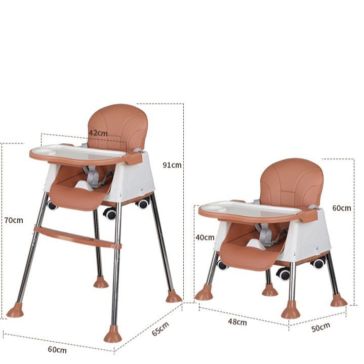 Scaun de masa pliabil 3in1, reglabil, multifunctional, 3 pozitii, masuta si husa detasabile, roti, centura de siguranta, ajustare inaltime, maro [7]