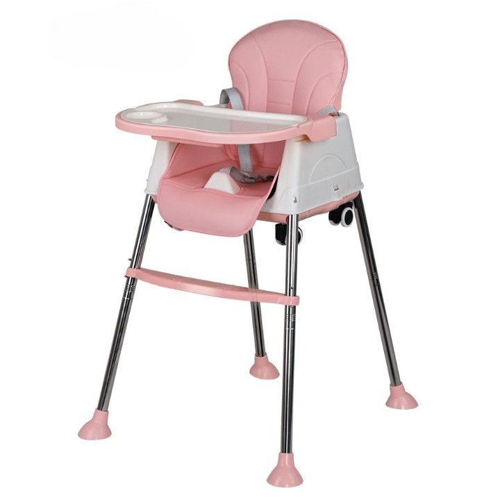 Scaun de masa pliabil 3in1, reglabil, multifunctional, 3 pozitii, masuta si husa detasabile, roti, centura de siguranta, ajustare inaltime, roz [3]