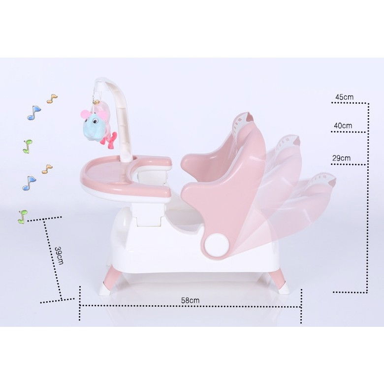 Scaun pentru copii 2 in 1, pentru servit masa si pentru baie, multifunctional, pliabil, portabil, din plastic, spatar reglabil, 58 x 39 cm, roz [6]