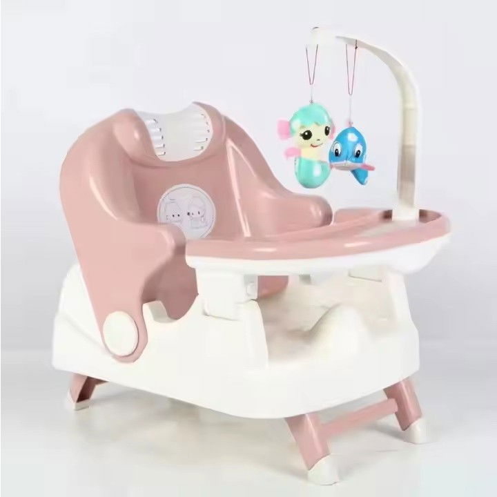 Scaun pentru copii 2 in 1, pentru servit masa si pentru baie, multifunctional, pliabil, portabil, din plastic, spatar reglabil, 58 x 39 cm, roz [3]